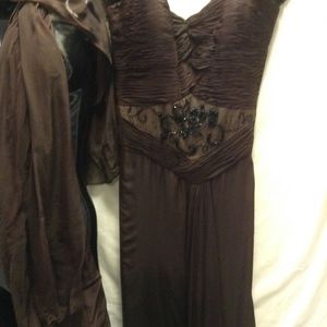 ELEGANT SILK DETAILS BLACK AND BROWN LONG DRESS